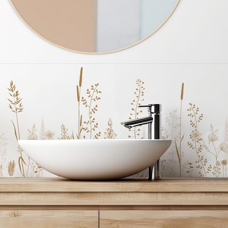 Crédence de salle de bain en Aluminium floral marron 140x30 cm (en 2 bandeaux) - Vegetalist