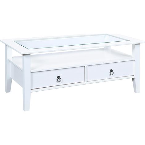 Tavolino da Salotto Dembii, 2 Cassetti, Portariviste, 60x115x45h cm Bianco (1/4)