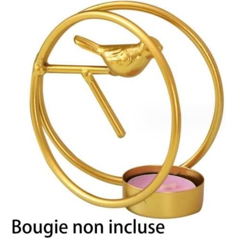 Bougeoir - Oiseau Double à Bague - Or - Fer - 10x10x5cm (1/4)