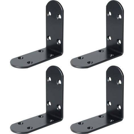 4 PCS Équerre de Fixation Inox Robustes, 8.5 CM Equerre Fixation en Acier Inoxydable pour Chambre/Salle de Bain, Equerre Inox pour la Fixation et la Réparation de Meubles, Noir (1/5)