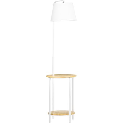 Lampadaire de 162 cm, 40 W, avec 2 étagères et un abat-jour en lin sur une structure métallique blanche, pour le salon et la chambre à coucher (1/4)