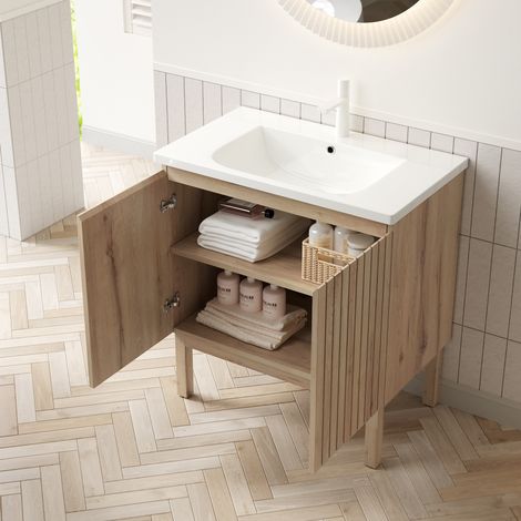 Mueble de baño freestanding 80,5 cm con lavabo de cerámica blanca NIKO (1/4)