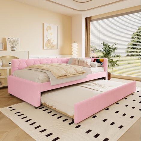 Cama nido infantil con USB luz mesilla bouclé suave rosa OKMYHOME (1/5)