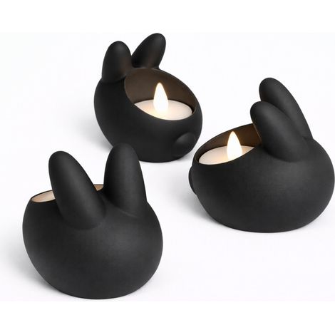 Osterhasen-Kerzenhalter, schwarz, 3er-Set, für LED-Teelichter