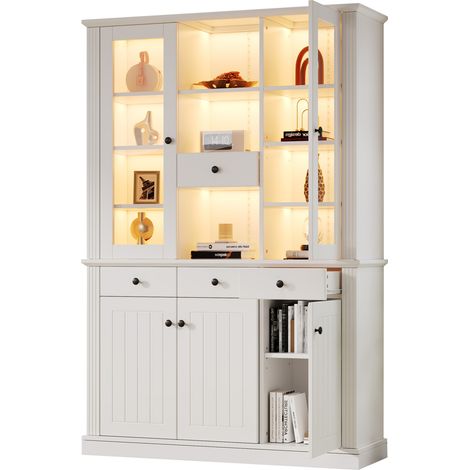 CHICFURN Vetrina 119,5 x 40 x 180 cm in MDF bianco con LED e vano contenitore, 3 colli (1/5)