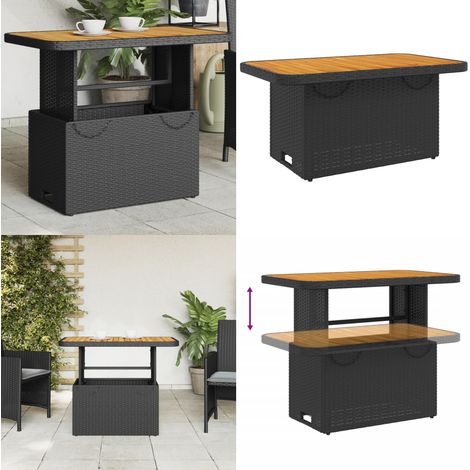 Mesa de jardín madera de acacia y ratán PE negro 90x55x71 cm - Mesa de exterior - Mesa de jardín de acacia
