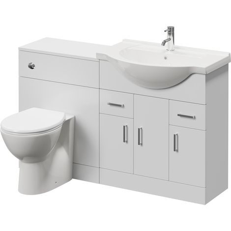 Alexander James Cento Gloss White 1350mm 3 Door Vanity Unit Toilet Suite - 1350mm - Chrome 96mm James HandleJames Toilet Pan and Seat