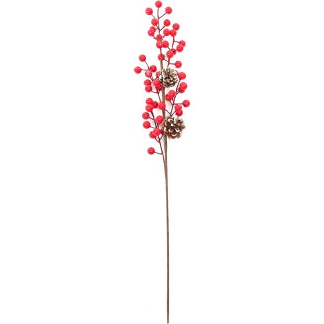 Rametto decorativo natalizio con bacche per interni ed esterni -Rosso / 61 cm / Con pigne (1/4)