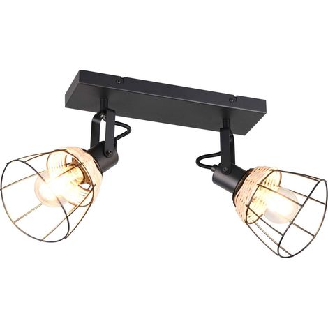 Barra 2 luci, rattan e metallo, naturale e nero, L 36 cm, Jerome (1/5)
