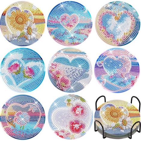 Set di 8 sottobicchieri rotondi con supporto, sottobicchieri di design, sottobicchieri per bicchieri, sottobicchieri per diamond painting, alta qualità, antiscivolo, assorbenti, resistenti al calore (1/5)