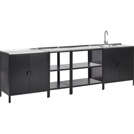 4 Piece Outdoor Kitchen Set with Sink VILAMA Metal Black (1/5)