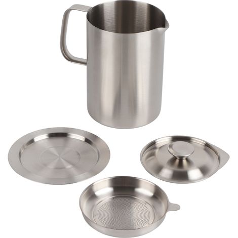 Récipient à graisse en acier inoxydable 304, grande capacité 1500ML avec filtre fin anti-poussière pour huile de cuisson, idéal pour la cuisine (6.3x4.3x7.3in) (1/5)