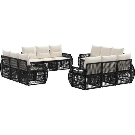 Gartensofa-set 12 pcs Schwarz und Cremeweiß Poly-Rattan vidaXL