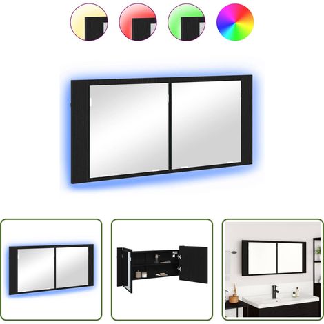 LED-Beleuchtung -  LED Spiegel-Schrank Schwarz Eichen-Optik 100 x 12 x 45 cm (1/5)