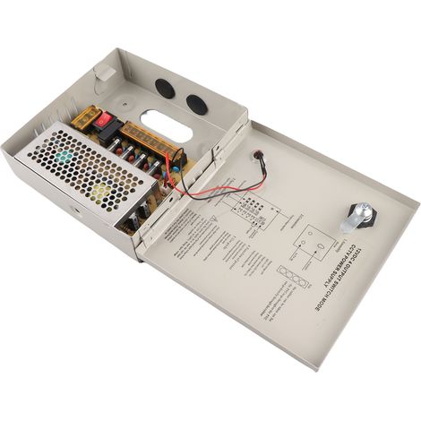 Boîtier d'alimentation électrique CCTV 12V 4 voies 5A fusible 110V 220V coffret métallique prise secteur verrouillage répartiteur (1/5)