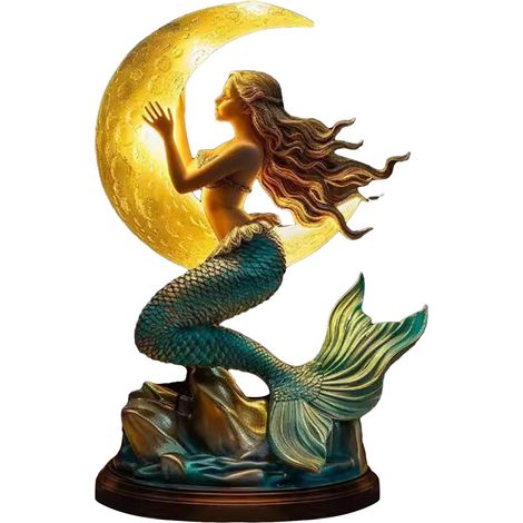 Lampe sirène en résine à commande tactile – Veilleuse décorative pour chevet, chambre d’enfant, bureau et étagère (1/5)