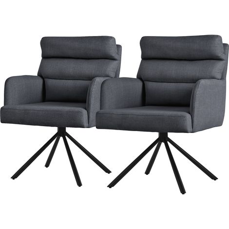 ML-Design Esszimmerstühle drehbar 2er Set Anthrazit, Wohnzimmerstühle mit Arm- und Rückenlehne, Drehstühle Auto-Position, Polsterstühle mit Polyesterbezug & Rückenkissen, Küchenstühle mit Metallbeine