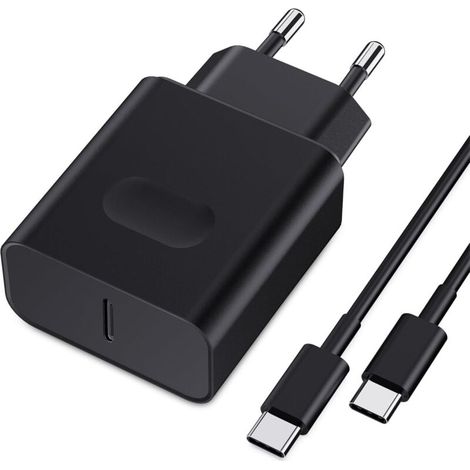 25W Chargeur USB C Secteur Charge Rapide pour Samsung Galaxy S25/S24/S23/S22/S21 Ultra/S20/S20+/Note 20/10/9/8/A73/A53/A52/S10/S9 et 2M Câble, Adaptateur Type C Mural Alimentation Prise Noir (1/4)