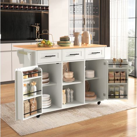 Mueble de cocina con ruedas, tablero abatible, blanco, 139 x 46(71) x 91,5 cm DESVIAE (1/5)