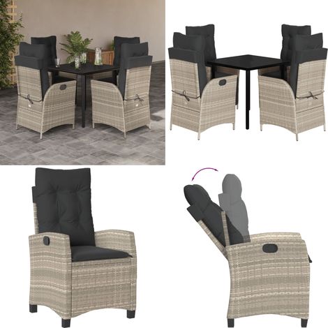 Ensemble à manger de jardin et coussins 5 pcs gris clair rotin - Chaise de jardin - Table de jardin (1/5)