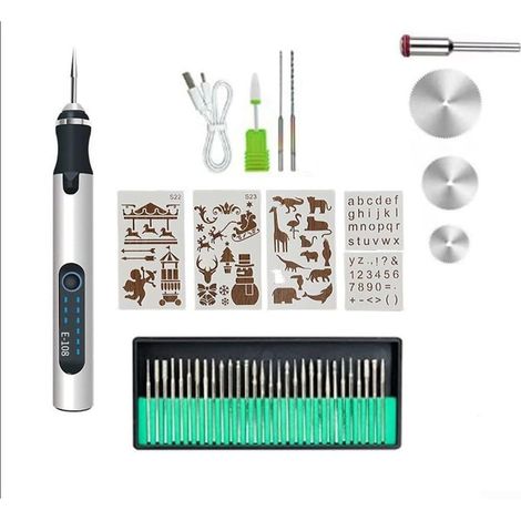 Mini-Gravierstift, kabellos und über USB wiederaufladbar – DIY-Mini-Gravierstift – Rotationswerkzeug für Holzschnitzereien (Silber)