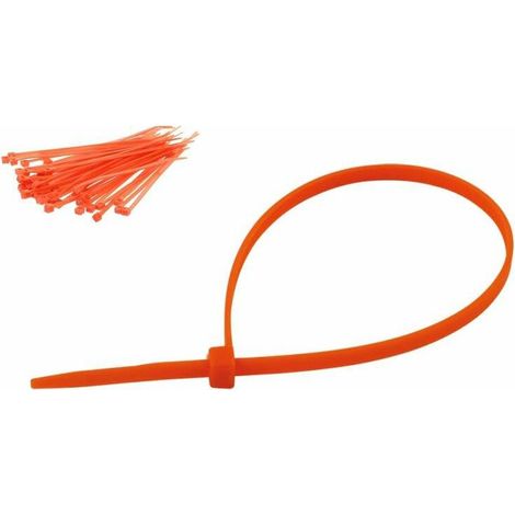 100x collier de serrage plastique 2,5x100mm orange cranté pour diamètre 22mm résistant à l'huile et à l'essence lien serre attache câble fixation tube tuyau nylon universel