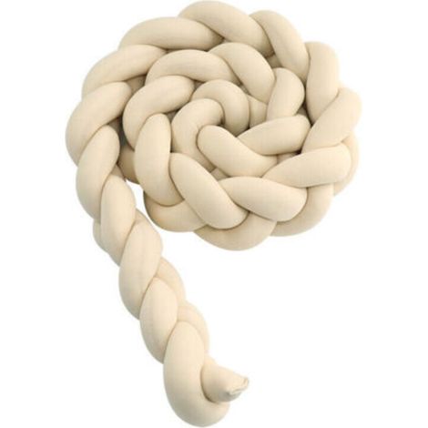 Baby Bed Bumper - 3 Weave Baby Braided Snake Pillow Bumper Velvet Bed Protection Bumper Nursery for Newborns Bed Room Decor with, Milk White - 1.5M--TRIMEC (1/5)