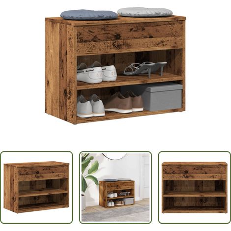 Rangement chaussures -  Banc à chaussures vieux bois 60x30x45 cm bois d'ingénierie (1/5)