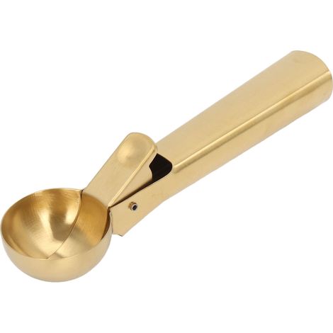 Cuillère à glace en acier inoxydable, antiadhésive et lavable au lave-vaisselle, avec mécanisme à gâchette pour portion parfaite, couleur or. (1/5)