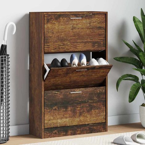 vidaXL Shoe Cabinet Smoked Oak 63x24x103 cm Engineered Wood (1/5)