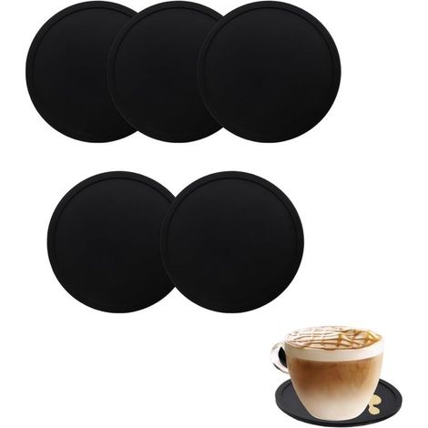 Dessous de verre - 5 pièces - Dessous de verre pour boissons - Silicone - Protège-table - Antidérapant - Protection pour table à boissons - Plateau profond - Pour table à boissons, bureau, cuisine, ba (1/5)