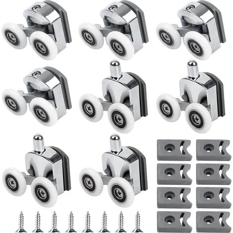 Curved shower door rollers, 8-piece glass shower door rollers, 23mm replacement shower door wheels with anti-collision block and chrome screws