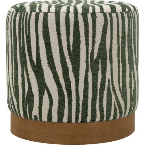 Pouf Savana rotondo in compensato e tessuto verde e marrone Ø40x40 cm