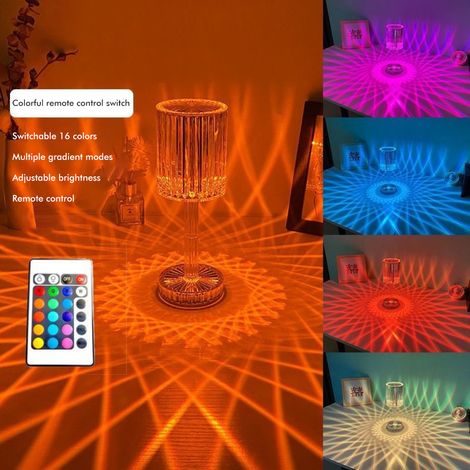 Wiederaufladbare Kristall-Touch-Tischleuchte, 16 wechselnde RGB-Farben, dekorative Nachttischlampe für Schlaf- oder Wohnzimmer (1/5)