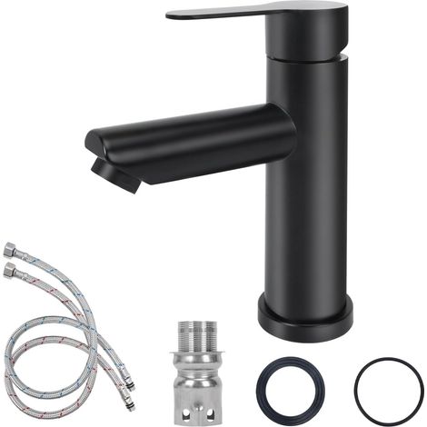 Schwarze Waschtischarmatur, Waschtisch-Einhebelmischer, Waschtischarmatur, Hochwertiger Waschtisch-Einhebelmischer aus Edelstahl, Waschtisch-Einhebelmischer mit Warm- und Kaltwasserregelung (1/5)