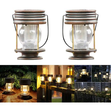 Lot de 2 lanternes solaires suspendues rétro, éclairage décoratif extérieur pour jardin, patio, fête – Design vintage étanche–DELKEVIC (1/3)