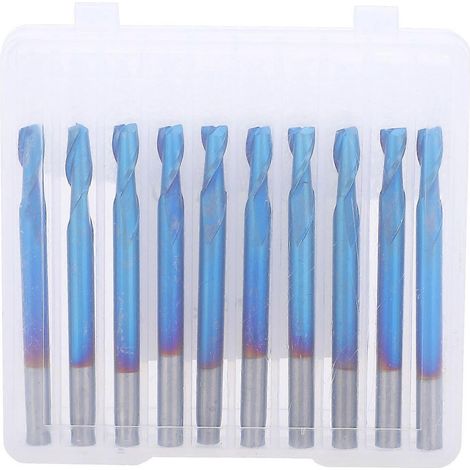 10-teiliges Set 2-schneidiger Spiralkugelfräser, blau beschichtet, CNC-Fräser, 3,175 x 8 mm