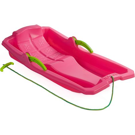 Luge en plastique rose avec freins