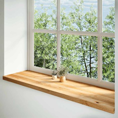 Lot de 2 Appuis de fenêtre,Rebord de fenêtre marron clair bois de chêne massif CFW76547 (1/5)
