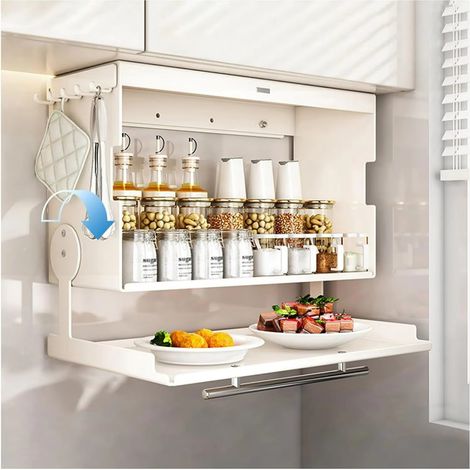 Étagère de rangement, étagère à épices autoportante en métal, porte-assaisonnements pour plan de travail et organisation de la cuisine (blanc) (1/5)