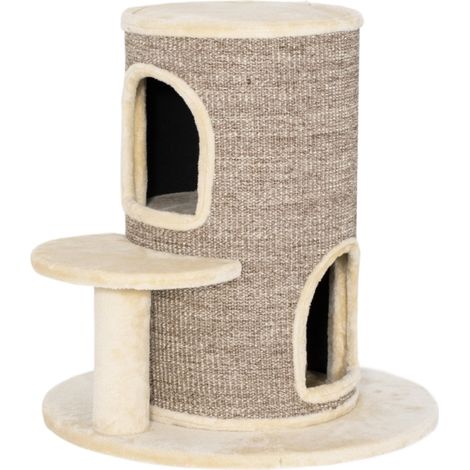 Tonneau griffoir pour chat 2 niveaux 60x60x61 cm – cachettes et plateforme – beige et marron (1/5)