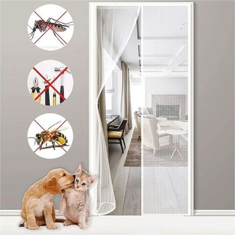 Moustiquaire Porte Fenêtre Magnétique 140x210cm Blanc moustiquaire porte fenetre Anti Mosquito Magnet avec Durable Maille (1/5)