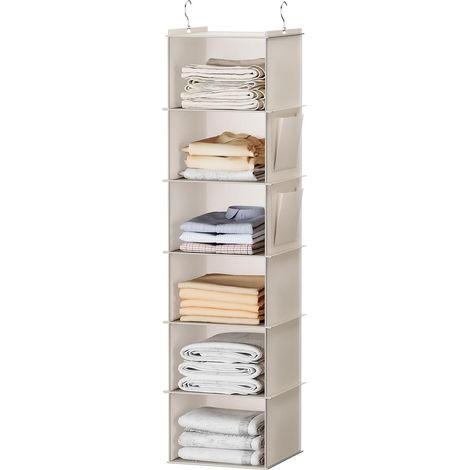 Étagère de Penderie à Suspendre Pliable,6 Niveaux,Rangement de Placard Suspendu,Organisateur de Vêtements avec Renfort Intérieur,Rangement Chaussure Beige (1/5)