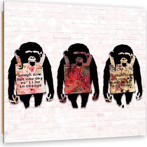 Quadro deco panel, Banksy ride le scimmie - 60x60 (1/5)