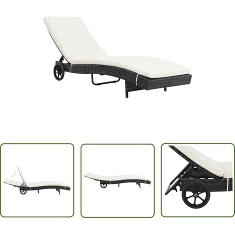 The Living Store Sonnenliege mit Rollen und Auflage Poly Rattan Schwarz - Sonnenliege - Gartenliege - Rattanliege - Relaxsessel - Outdoor Lounge Chair (1/5)