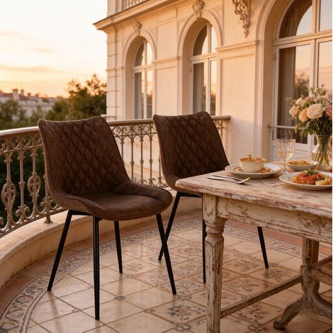 Sillas de comedor, lote de 2, polipiel, respaldo ergonómico, marrón OKMYHOME (1/5)