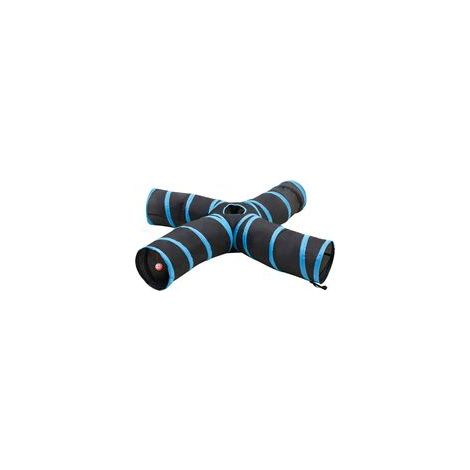 Katzentunnel mit 4 Eingängen, schwarz und blau, 25 cm, Polyester - Crezuo