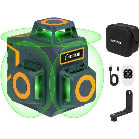 Niveau Laser Vert 3x360°, Laser Chantier Auto-nivelant avec Télécommande, Support Magnétique, Batterie Li-ion Intégrée CM701SE (1/5)