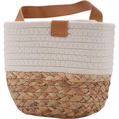 Panier de rangement mural - Petits paniers de rangement tressés en corde de coton - Organisateur d'étagère pour plantes et décoration intérieure (1/5)