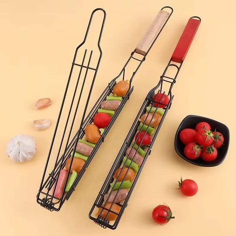 Panier à griller réutilisable pour légumes/viande avec poignée en bois amovible (1/5)